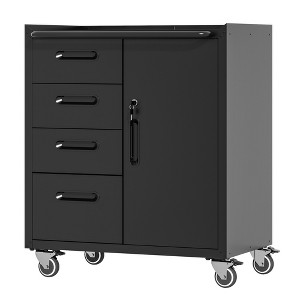 Vynxaria Utility Storage Cabinets - Mobile Tool Storage Solution with Drawers, 29.53"W x 16.54"D x 34.65"H, Black/Gray - 1 of 4