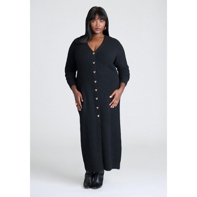ELOQUII Women's Plus Size Heart Button Sweater Dress