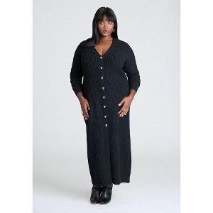 ELOQUII Women's Plus Size Heart Button Sweater Dress - 1 of 4
