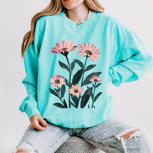 Simply Sage Market Pink Daisies Watercolor Lightweight Garment Dyed Sweatshirt - 1 of 4