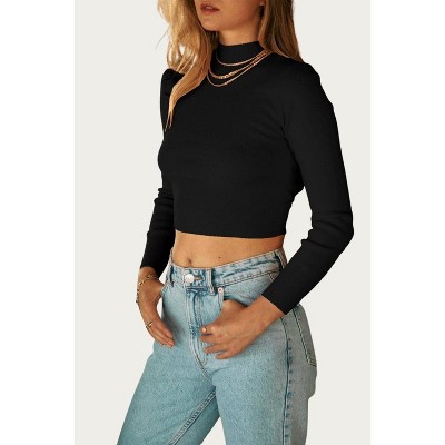 Women's CROPPED OPEN-BACK MOCK NECK SWEATER - ENDLESS BLU.