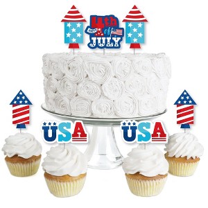 Big Dot of Happiness Firecracker 4th of July - Dessert Cupcake Toppers - Red, White and Royal Blue Party Clear Treat Picks - Set of 24 - 1 of 4