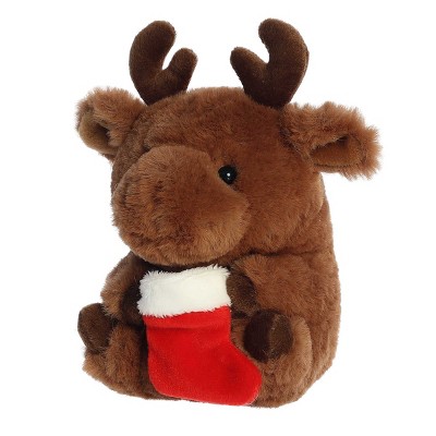 Aurora Rolly Pet Monty Moose Stuffed Animal - 5.5" Holiday Plush With Present Toy