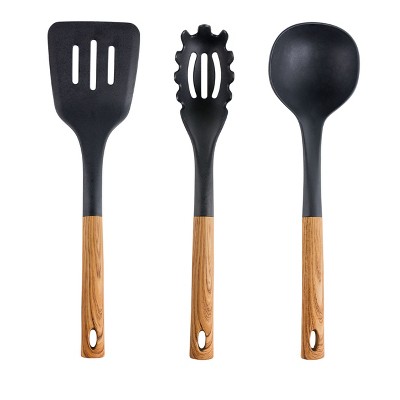 MegaChef Black Nylon 7-Piece Cooking Utensil Set with Wood Design