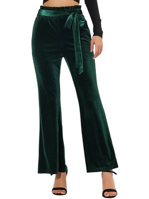 Allegra K Women's Velvet Tie Waist Stretchy Wide Leg Pants with Pockets