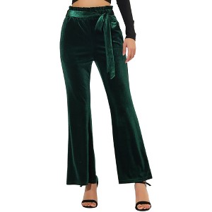 Allegra K Women's Velvet Tie Waist Stretchy Wide Leg Pants with Pockets - 1 of 4