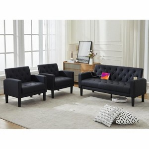TYBOATLE Velvet Loveseat Sofa Set, 3-Piece Tufted Couch with 2 USB & Cup Holders, Small Space Furniture for Apartment, Office, Bedroom - 1 of 4