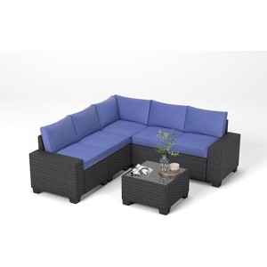 Jojoka 6-Piece PE Rattan Patio Sofa Set, Sectional with Coffee Table, Cushions for Backyard, Balcony, Poolside Seating - 1 of 4