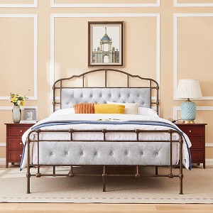 Metal Queen Size Bed Frame With Upholstered Headboard And Footboard, Heavy Duty Metal Slats Supports, No Noise, No Box Spring Needed, Easy Assembly - 1 of 4