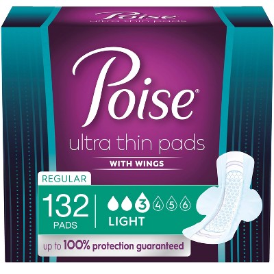 Poise Ultra Thin Light Absorbency Incontinence Bladder Control Pads with Wings - 132ct