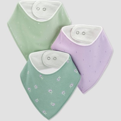 Image of Carter's Just One You® Baby Girls' 3pk Floral Bib - Green/Purple