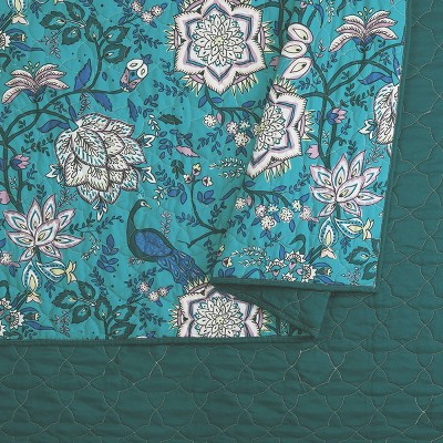 Peacock Garden Blue Microfiber Full Quilt Set