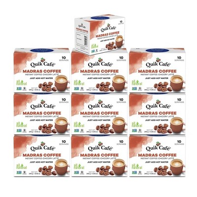 Quik Caf Madras Coffee Instant Coffee Latte - 100 Count (10 Boxes of 10 Each) - All Natural Preservative Free Coffee Latte