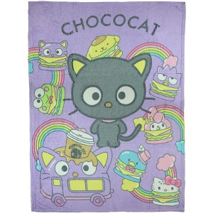 Chococat Blanket Go Choco Rainbow and Friends Plush Fleece Throw 46" X 60" Multicolored - 1 of 4