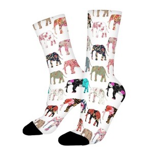 Floral Elephants Women Printed Crew Socks Funny Funky Socks Soft Polyester Novelty Gifts for Artists Men - 1 of 1