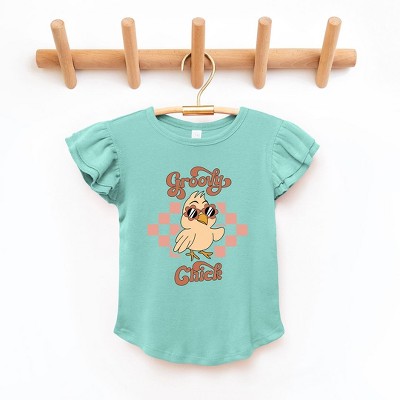 The Juniper Shop Groovy Chick Checkered Toddler Flutter Sleeve Tee