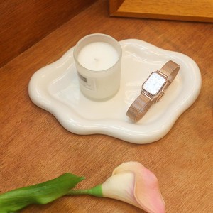 Aoibox Ceramic Jewelry Tray with Cloud Design, Decorative Trinket Dish for Women, Ring Holder, Vanity Key Tray, Aesthetic Room Decor in White - 1 of 4