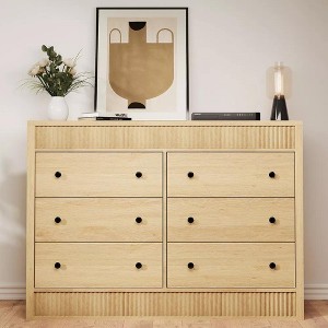 47" Fluted 6-Drawer Dresser, Double Fluted Design Wood Storage Chest for Bedroom, Nursery, or Living Room - 1 of 1