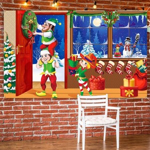 Aoibox Christmas Elves Photo Backdrop 70.8 x 43.3 Inch Polyester Banner with Hanging String for Winter Party Wall Decoration 1 Piece - 1 of 4