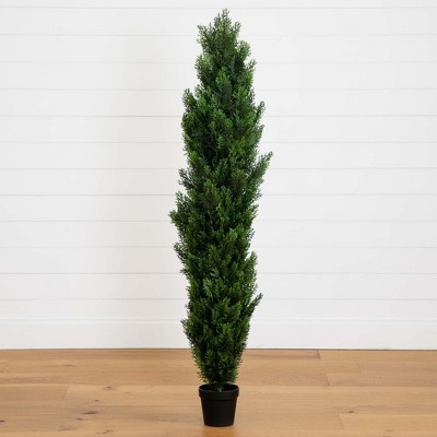 Elegant Outdoor 40" Silk Cedar Pine Topiary in Green Pot