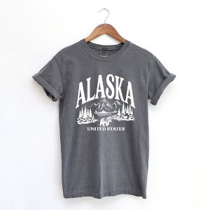 Simply Sage Market Women's Alaska Forest Scene Short Sleeve Garment Dyed Tee - 1 of 4