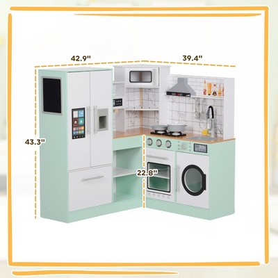 Infurnic Play Food and Toy Kitchens, Kids Kitchen Playset Chalkboard, Realistic Sound Lights, For Toddlers Ages 3+ Years, Green, 42.90"*39.40"*43.30"