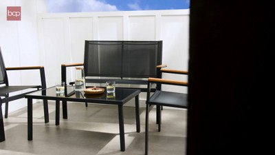 Gray Steel 4-Piece Patio Conversation Set with Armchairs and Coffee Table