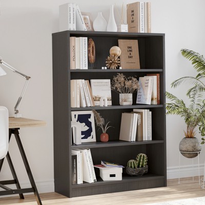 GlasFlength Decorative Bookshelf, Spacious Space and Adjustable Shelf, Open Bookshelves for Bedroom, Living Room, Home Office，Gray，33"*11.6"*48"