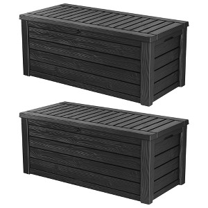 Keter Westwood Outdoor Resin 150 Gallon Deck Storage Box Organizer for Patio Furniture, Pool Toys and Yard Tools with Bench, Dark Gray (2 Pack) - 1 of 4