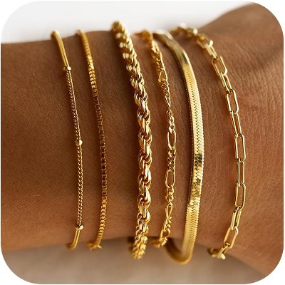 Gold Bracelets for Women Waterproof, 14K Real Gold Jewelry Sets Trendy Thin Dainty Stackable Cuban Link