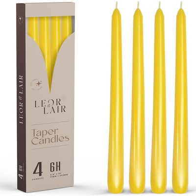 Leor & Lair 10" Taper Candles - 4 Pack - Unscented Tapered Candlesticks for Dinner, Home, and Holiday