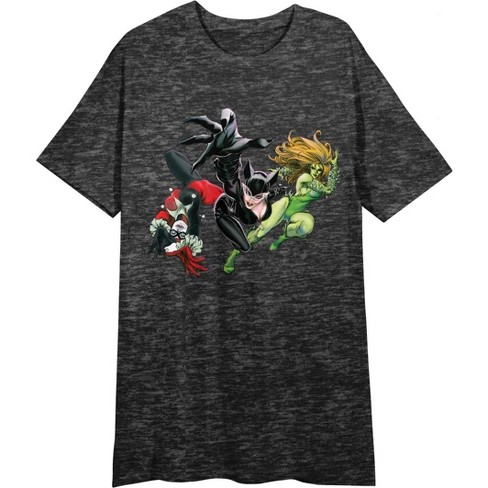 Catwoman Poison Ivy Harley Quinn Women's Heather Charcoal Night Shirt-Small