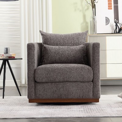 CAVINAS Swivel Barrel Chair with 360 Degree Rotation, Soft Fabric Upholstery and High-Density Cushion