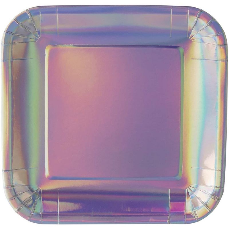 Juvale 48 Pack Square with Silver Holographic Foil Iridescent Disposable Paper Plates 9" Party Supplies, 5 of 8