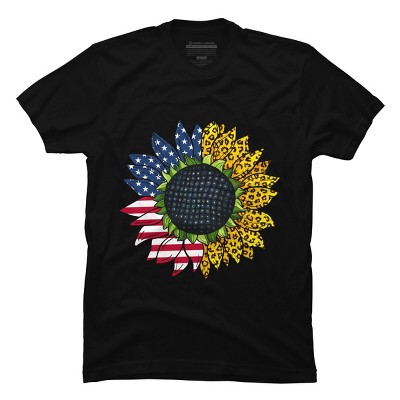 Men's Design By Humans July 4th American Sunflower Leopard By mehmus T-Shirt