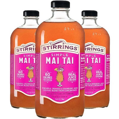 Stirrings Simple Mai Tai Cocktail Mix 750ml Bottles - Real Juice No Preservatives - 60 Calories - Drink Mixer