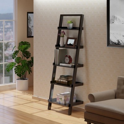 Bellamy Black 69" Wood Leaning Ladder Bookcase