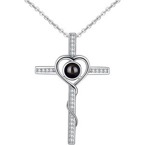 Clotth Personalized Projection Necklace - S925 Silver Love Cross with 100 Languages "I Love You" Message, Anniversary Gift for Couples - 1 of 4