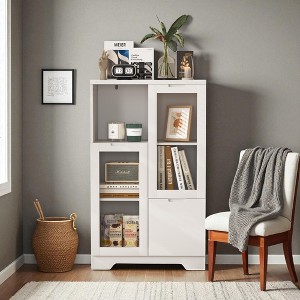 Mshliw MDF Painted Cabinet with Glass Doors & Drawer, Adjustable Shelves, Modern Storage Sideboard for Bedroom, Living Room, Entryway - 1 of 4