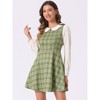 Allegra K Women's Plaid Peter Pan Collar Long Sleeve Mini A-Line Dress - 2 of 4