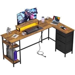 GALAXHERO 66 Inch L-Shaped Gaming Desk, Corner Computer Desk with Storage Drawers, Power Outlets & LED Lights, Office/Gaming Desk for Bedroom - 1 of 4