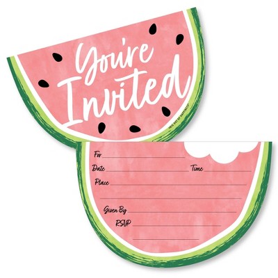 Big Dot of Happiness Sweet Watermelon - Shaped Fill-In Invitations - Fruit Party Invitation Cards with Envelopes - Set of 12