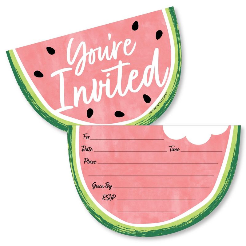Big Dot of Happiness Sweet Watermelon - Shaped Fill-In Invitations - Fruit Party Invitation Cards with Envelopes - Set of 12, 1 of 8