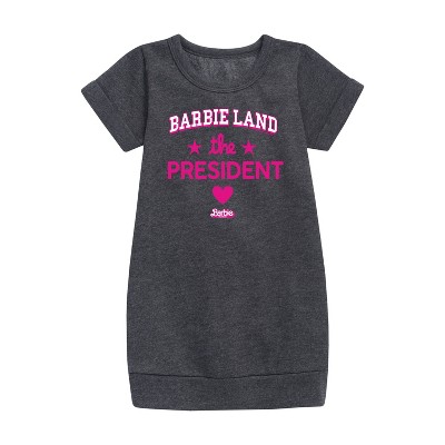 - Barbie - Barbie Land Palm Trees Graphic Short Sleeve Fleece Dress