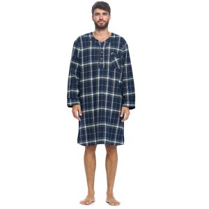 Ashford & Brooks Mens Flannel Plaid Long Sleep Shirt Henley Nightshirt - 1 of 4