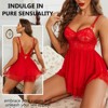 Clotth Ladies Christmas See-through Lingerie Set - Ultra-thin Halter Babydoll with Mesh & Lace, Sheer Sleepwear with Thong, Red - 4 of 4
