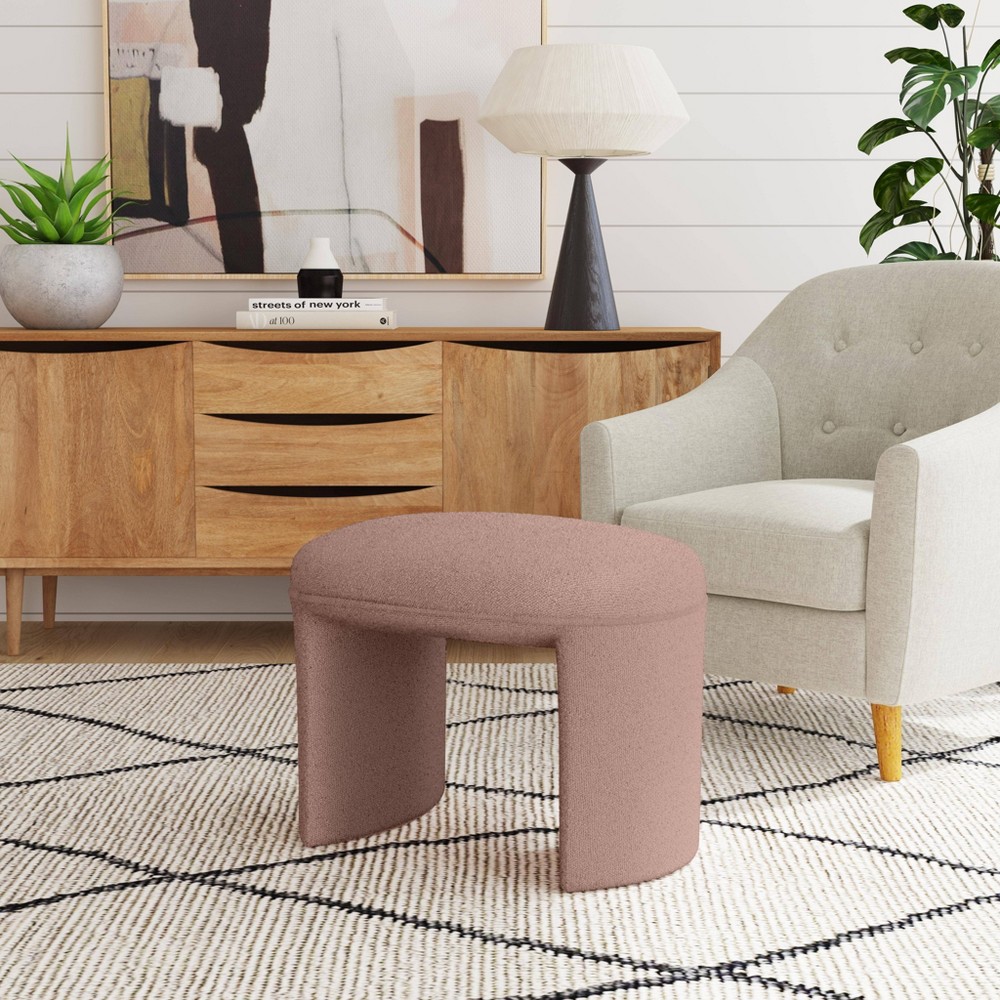 Photos - Pouffe / Bench Quinn Ottoman Pink Boucle - HomePop: Vanity Bench, Footstool for Living Room, No Assembly Required