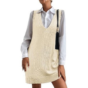 Zeagoo Womens Sweater Vest Dress Pattern Knitted Pullovers Sweaters V Neck Tank Sweater Dress with Pockets - 1 of 4