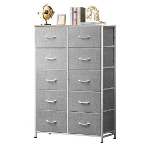 Tall Dresser with 10 Fabric Drawers, Storage Tower with Cabinet, Metal Frame, Organizer Units for Closet - 1 of 4