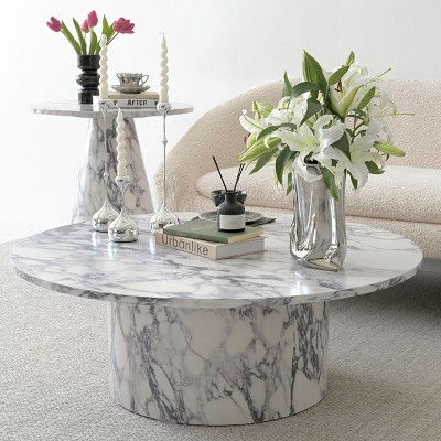 Bvlgari Marble Table Collection, Manufactured Wood Foild with Faux Marble Grain Paper Accent Table, DIning Table, Coffee Table - Maison Boucle